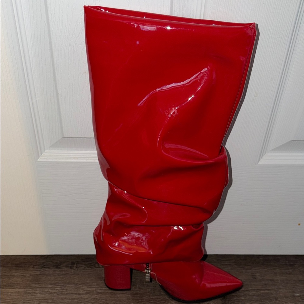 Red Patent Knee-High Slouch Boot - Women